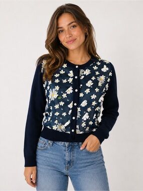 Karl Lagerfeld Paris appliquéd crop cardigan